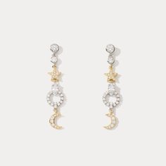 Indulge in this luxurious pair of Moon Star Pearl Earrings, perfect for adding a classic, yet fashion-forward appeal to any look. Crafted with quality materials and bespoke design, these earrings will make a timeless addition to any jewelry collection. DETAILS Plating: 18K Gold Materials: 18K Gold on Brass, Zircon Size: 1.81 "*0.39"(4.6cm*1.0cm) Weight: 3.82g/pr Elegant Gold Star-shaped Crystal Earrings, Elegant Gold Star Shaped Crystal Earrings, Elegant Star Charm Earrings For Party, Elegant Moon-shaped Earrings For Parties, Elegant Moon Shape Earrings For Parties, Elegant Party Earrings With Star Charm, Elegant Moon-shaped Party Earrings, Celestial Moon Earrings For Party, Elegant Moon-shaped Crystal Earrings For Pierced Ears