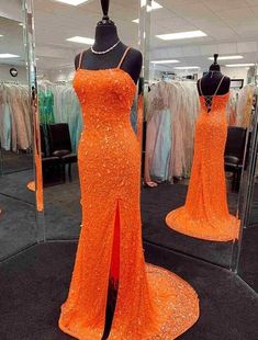 Contact+us:+lisamony@outlook.com Please+left+message+what+color+you+need+when+you+order+it.Besides+the+picture+color,+you+can+also+choose+any+color+you+want. Spaghetti+Straps+Orange+Sequin+Prom+Dress+with+Slit Processing+time:+12-21+business+days Shipping+Time:+3-5+business+days "Fabri... Orange Prom Dress, Orange Prom Dresses, Sequin Prom Dress, Cute Prom Dresses, Pretty Prom Dresses, Custom Size Dresses, Hoco Dresses, Long Prom Dress, Custom Dresses