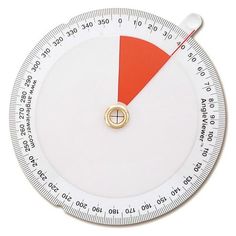 a close up of a white and red compass on a white background with the needle pointing to one side