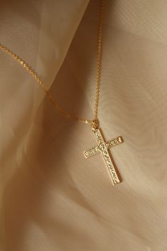 14k gold filled chain 14k gold filled large cross pendant measures approximately 1 1/2” Simple Cross Necklace Gold, Simple Cross Necklace, Gold Chain Cross, Cross Necklace Simple, Cross Necklace Gold, Xmas Wishlist, Simple Cross, Faith Jewelry, Golden Necklace