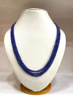 1. Natural Blue Sapphire  2. Necklace Length:- 17 inches  3. Necklace Net. Weight:- 232.86 carats 4. Necklace Beads Size:- 3.50 X 4.50 m.m 5. Pattern:- Plain Round Beads 6. Precious Blue Sapphire 7.  if you want fewer Strands in the Necklace we can customize it. 8.  The Necklace is with Tassel if you want with Silver or Gold Clasp We can customize it.  9. Necklace Lines:- 3 Luxury Blue Polished Beads Necklace, Luxury Blue Beaded Necklace With Polished Beads, Blue Oval Beads Gemstone Jewelry, Blue Round Faceted Beaded Necklaces, Blue Faceted Beaded Necklace, Luxury Blue Gemstone Bead Necklaces, Blue Beaded Necklaces With Faceted Round Beads, Luxury Blue Beaded Necklaces With Gemstone Beads, Luxury Blue Gemstone Beaded Necklace