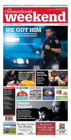 the front page of a news paper with an image of a police officer on it