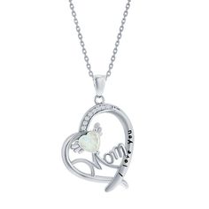 Show your mom how much she means to you with this opal and cubic zirconia sterling silver heart pendant necklace. Show your mom how much she means to you with this opal and cubic zirconia sterling silver heart pendant necklace. Chain length: 18 in. Chain type: cable Pendant length: 25 mm Nickel free Metal: sterling silver Finish: polished Packaging: boxedSTONE DETAILS Stone type: opal & cubic zirconia Total weight: 1 1/2 ct. Center stone size: 6 mm x 6 mm Shape: heart Setting: prong Gemstones ma White Cubic Zirconia Heart Necklace For Mother's Day, Mother's Day White Sterling Silver Heart Necklace, Diamond White Heart Pendant Necklace For Mother's Day, Mother's Day White Gold Heart Necklace With Cubic Zirconia, White Heart Necklace With Birthstone For Mother's Day, White Birthstone Heart Necklace For Mother's Day, Mother's Day Gift Birthstone Necklace, Mother's Day White Gold Pendant Birthstone Necklace, White Gold Birthstone Pendant Necklace For Mother's Day