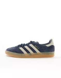 adidas Originals Gazelle Indoor sneakers with rubber sole in navy and beige | ASOS Adidas Navy Sneakers With Rubber Sole, Adidas Navy Sneakers For Sports, Navy Adidas Lace-up Sneakers, Adidas Blue Sneakers With Three Stripes, Blue Adidas Breathable Sneakers, Adidas Originals Gazelle, Zapatillas New Balance, Festival Accessories, White Trainers