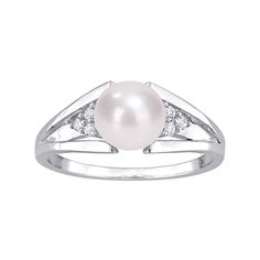 Accented with shimmering diamonds, this Stella Grace freshwater cultured pearl ring offers sophisticated style. Accented with shimmering diamonds, this Stella Grace freshwater cultured pearl ring offers sophisticated style.Click on this JEWELRY & WATCHES GUIDE to learn about fit, styles, materials and more! Width: 7.7 mm Metal: sterling silver Plating: rhodium Finish: polished Packaging: boxedDIAMOND DETAILS Total weight: less than 1/10 ct. Shape: round Setting: prongCULTURED PEARL DETAILS Type: Pearl White Diamond Pearl Ring With Diamond Accents, Pearl White Pearl Ring With Diamond Accents, Pearl White Diamond Pearl Ring With Accents, Diamond White Pearl Ring With Diamond Accents For Promise, Pearl Ring With Diamond Accents, Silver Pearl Rings With Diamond Accents, Silver Rings With Diamond Accents And Pearl, Anniversary Akoya Pearl Ring With Diamond Accents, Akoya Pearl Ring With Diamond Accents For Anniversary