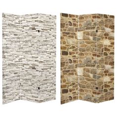 three different types of stone wall panels in various sizes and colors, each with an individual design