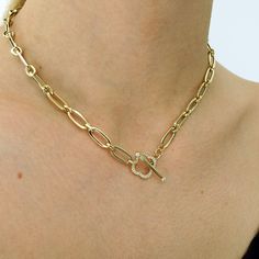 "◖ P R O P E R T I E S ◗ * Material: 14k Yellow Gold * Weight: 9,7gr (for 16,5\" ±5%) * Necklace Length: 14\" - 22\" // 35,6cm - 55,9cm (±3%, Please contact me for different sizes) ◖ D I O N J E W E L ◗ ‣ 14K REAL GOLD ‣ EXPRESS DELIVERY IN 1-3 DAYS* ‣ HANDMADE ONLY FOR YOU, NO USED JEWELRY ‣ GIFT BOX AND OTHER GIFTS ◖ P R O D U C T I O N  &  Q U A L I T Y ◗ ‣ All of our jewelry are handmade and made to order. ‣ We use only 14K real gold. (8k or 18k too for some jewelry) We do not craft any gold Elegant Link Chain Necklace With Toggle Clasp, Elegant Yellow Gold Chain Link Toggle Necklace, Elegant Jewelry With Toggle Clasp And Oval Link, Elegant Toggle Necklace With Adjustable Oval Link Chain, Elegant Oval Link Chain Toggle Necklace, Elegant Toggle Necklace With Cable Chain Link, Elegant Toggle Necklace With Oval Link Chain, Elegant Round Toggle Necklace With Chain, Elegant Jewelry With Rectangular Links And Toggle Clasp