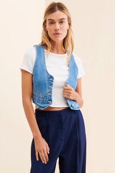 Rent Dallas Denim Vest from Nuuly. Pick 6 items for $98/month. Free shipping + returns. Tuxedo Vest Outfit, Tuxedo Vest, Vest Outfit, Denim Branding, Vest Outfits, Australian Design, Denim Vest, Fashion Inspo Outfits, Dallas