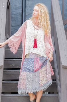 The Terra Kimono in Pink - SpiritedBoutiques Boho Hippie Boutique Style Kimono, Leto Bohemian Kimono, Bohemian Style Clothing, Pink Sale, Total Body, Acrylic Material, Layering Pieces, Beautiful Hand, Hand Crochet, Bohemian Style