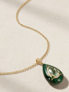 Boghossian's necklace is part of the 'Reveal' collection, which is inspired by the intricate details seen in Mughal-era art. Cast from 18-karat gold, it has a vibrant malachite pendant inlaid with tonal tourmalines and shimmering diamonds using an ancient technique of carving stones, so they sit seamlessly together. Adjust the slim chain to your preferred drop. Luxury Emerald Gemstone Necklace For Formal Occasions, Luxury Emerald Diamond Necklace, Exquisite Gemstone Necklace For Formal Occasions, Exquisite Gemstone Necklaces For Formal Occasions, Luxury Emerald Pendant Necklace For Formal Occasions, Luxury Teardrop Emerald Necklace With 17 Jewels, Exquisite Emerald Necklace, Opulent Formal Necklaces With 17 Jewels, Opulent Formal Necklace With Elegant Design