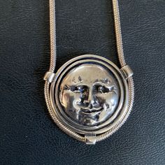 Sterling Silver Moon Face Necklace Beautiful, Very Unique Necklace Sterling Silver 925 Stamp On Back Of Moon And In End Of Chain 16” Length Round Chain- I Think It’s Called A Z Snake Chain Clasp In Excellent Working Condition Face Jewelry, Face Jewellery, Face Necklace, Moon Face, Silver Moon, Unique Necklace, Dream Jewelry, Necklace Sterling Silver, Unique Necklaces