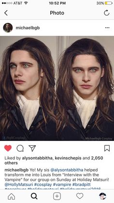 two people with long hair and green eyes are shown on the instagramr page