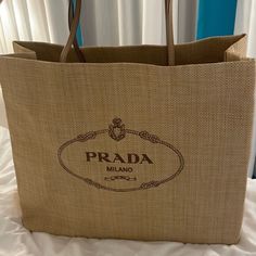 Small And Medium Sizes Available! Perfect Condition. From The Prada Capri Boutique. The Small Is 14.5 By 12 Inches The Medium Is 18 By 15 Inches The Large Is 20 By 16 Inches (Sold) Luxury Hand-stitched Tote Shoulder Bag, Prada Shopping Bag, Luxury Leather-handled Tote Beach Bag, Prada Canvas Bag, Tan Prada Bag, Chic Boutique, Medium Size, Beach Bag, Leather Bag