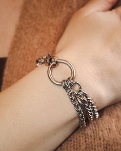 This bracelet combines curb and weave chain patterns to create a dramatic statement. It adds an edge to any look you pair it with, with a large swivel lobster clasp that holds the bracelet strongly in place so you can move throughout your day with confidence. Made from 100% stainless steel, this bracelet is safe to wear in water. Logo-printed tag attached to the closure. All pieces are handcrafted and made to order in Brooklyn. For a coordinated look, pair it with its matching necklace. Availabl Adjustable Silver Cuban Link Metal Bracelet, Everyday Silver Metal Braided Bracelets, Modern Gunmetal Chain Bracelet, Modern Metal Braided Jubilee Bracelets, Everyday Gunmetal Stainless Steel Bracelets, Modern Stainless Steel Cuban Link Bracelet With Adjustable Chain, Adjustable Metal Jewelry With Curb Chain, Modern Metal Braided Bracelets For Everyday, Modern Metal Braided Bracelet For Everyday Wear