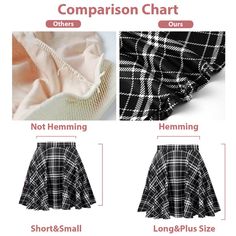 Women's Plus Size Mini Plaid Skirt - Black & White丨Moon Wood Black Non-stretch Mini Skirt, Black Non-stretch Pleated Mini Skirt, Black Non-stretch Mini Skirt For Summer, Black Non-stretch Skort, Trendy Black Stretch Tennis Skirt, Spring Black Non-stretch Skort, Black Non-stretch Mini Skort, Non-stretch Black Mini Skort, Black Stretch Skirt For Fall