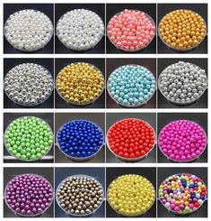 many different colors of beads in bowls