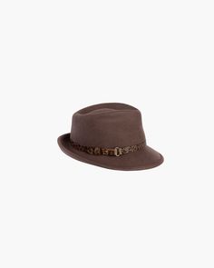 This water-repellent wool felt fedora is perfect for those who don't want too much hat. The abbreviated brim looks snappy and is reminiscent of mannish hats from 1950's. This wardrobe staple has an adjustable band of embossed calf leather with antique hardware. Crown is lined. Elasticized inner band fits most. Imported. Brim Span: 2.5" Art Costume, Band Fits, Felt Fedora, Women's Headwear, Antique Hardware, Costume Institute, Fedora Hat, Vanity Fair, Leather Accessories