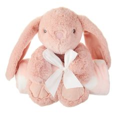 a pink bunny stuffed animal with a white bow