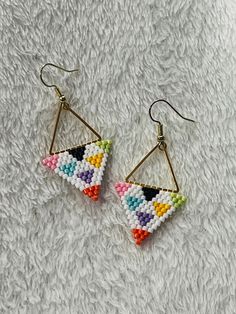 Lightweight Handmade White Triangle Beaded Earrings, Multicolor Dangle Earrings For Everyday, Everyday Multicolor Dangle Earrings, Multicolor Dangle Earrings, Everyday Multicolor Dangling Beads Earrings, White Triangle Earrings For Gift, Multicolor Drop Earrings For Everyday, Beaded Triangle Earrings For Gifts, Triangle Beaded Earrings For Gifts