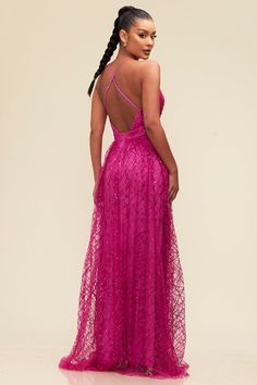 Glam up your special occasion with this glitter and sequin top mesh gown. This eye-catching dress features a glitter and sequin bodice with a sheer mesh skirt for a playful and sophisticated look. Perfect for proms, weddings, or any other special occasion, you'll be sure to shine in this sparkling showstopper. Self: 100%Polyester Lining: 100%Polyester Backless Prom Dress With Lace Bodice, Lace Bodice Floor-length Gown For Prom Season, Floor-length Lace Bodice Gown For Prom, Maxi Length Sequin Fabric For Holiday Prom, Backless Lace Bodice Gown For Prom, Backless Gown With Lace Bodice For Prom, Embellished Backless Sequin Fabric For Prom, Glamorous Embellished Sequin Fabric For Prom, Glamorous Backless Sequin Fabric For Prom