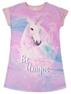 Girls Purple Blue Clouds Unicorn Be Unique Pajamas Sleep Shirt Nightgown This darling, purple, unicorn-themed nightgown is sure to be a summer favorite! Girl's sizes Short-sleeved nightgown 77% polyester, 23% recycled polyester Made in Bangladesh Payment We accept PayPal as our payment method. Immediate payment is required. If you have any questions about payment, please feel free to contact our customer support team. Return Policy We have a no hassle return policy If you are unhappy with your p Pink Summer Sleep T-shirt, Pink Unicorn Print Sleepwear For Bedtime, Pink Unicorn Print Sleepwear, Cute Unicorn Print Sleepwear For Loungewear, Unicorn Print Cotton Sleepwear For Loungewear, Casual Purple Top For Bedtime, Purple Gown, Girls Pjs, Girls Nightgown