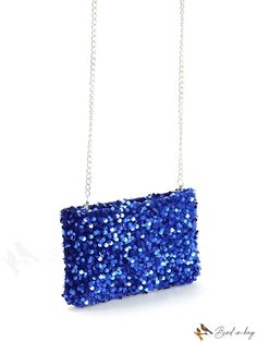 BirdinBag - Blue Sparkle Square Crossbody Evening Bag - Perfect for Parties and Dinner Events Blue Pouch Bag For Mobile Phone, Blue Mobile Phone Pouch Bag, Blue Mobile Phone Evening Bag, Elegant Blue Bag With Mobile Phone Holder, Elegant Blue Mobile Phone Bag, Blue Rectangular Bags For Gifts, Blue Rectangular Clutch With Removable Pouch, Blue Party Shoulder Bag With Mobile Phone Holder, Blue Shoulder Bag With Mobile Phone Pocket For Party