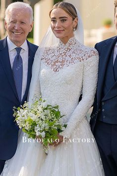 Naomi Biden Lace High Neck Wedding Dress Wedding Dress With Collar, Catholic Wedding Dresses, Kate Wedding Dress, Older Bride Wedding Dress, High Neck Lace Wedding Dress, Grace Kelly Wedding Dress, Elegant Long Sleeve Wedding Dresses, Kate Middleton Wedding Dress, Long Sleeve Ball Gown Wedding Dress