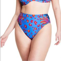 Tabitha Brown For Target Blue/Fuscia Tropical Bikini Bottom Tabitha Brown, Target Swim, Tropical Bikinis, Tankini Swimsuit Top, French Cut, Swim Suit Bottoms, Cheeky Bikinis, Fuchsia Pink, Pink Top