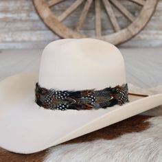 The Falcon Western Feather Hat Band boasts a width of 4 cm and an approximate length of 58 cm, excluding the leather ties. Designed to fit most sizes, this adjustable hat band features leather ties for a secure and comfortable fit. Please note that this product includes one single hat band and does not come with a hat. The feather detailing adds a bold touch of western flair, making it a distinctive addition to any hat. Adjustable Country Fedora For Kentucky Derby, Adjustable Felt Hat For Kentucky Derby Country Events, Adjustable Short Brim Top Hat For Rodeo, Adjustable Short Brim Hat Bands For Ranch, Adjustable Fedora For Country Events, Adjustable Brown Top Hat For Ranch, Western Style Top Hat With Adjustable Short Brim, Country Style Adjustable Hat Band For Brimmed Hats, Adjustable Flat Brim Country Fedora