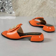 Fashionable & Simple Women's High-Heeled Sandals | SHEIN USA Orange High Heel Mules For Spring, Trendy Open Heel Fall Sandals, Orange Open Toe Heels For Fall, Flat Heel Orange Sandals For Summer, Orange Block Heel Sandals For Evening, Orange Flat Heel Sandals For Summer, Orange Open Heel Mules For Spring, Casual Sandals For Fall Party, Spring Orange Round Toe Mules