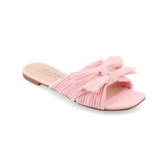 Step into stylish comfort with these Journee Collection Serlina women's slide sandals.Click this FOOTWEAR GUIDE to find the perfect fit and more! SANDAL FEATURES Bow detail Pleated metallic material Tru Comfort Foam insoleSANDAL CONSTRUCTION Polyurethane upper, lining Manmade outsoleSANDAL DETAILS Open toe Slip-on Foam footbed 0.5-in. heel Size: 9.5. Color: Pink. Gender: female. Age Group: adult. Chic Slip-on Flip Flops, Pink Open Toe Slippers For Spring, Chic Summer Slippers With Open Heel, Pink Open Toe Slippers For Summer, Summer Open Toe Pink Slippers, Summer Pink Open Toe Slippers, Pink Flat Sandals With Textured Footbed, Pink Open Toe Slides For Summer, Feminine Flat Heel Sandals For Summer