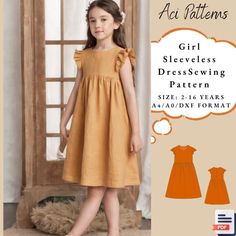 Girl Sleeveless Dress Sewing Pattern,Kids Summer Dress Pattern,PDF Kids Dress Sewing Pattern,Children Dress Pattern,Girls Dress Sewing Pattern A0 A4 US Letter-Girl Size 2-16 Age dxf  Available as an instant download (pdf) sewing pattern bundle with a range of size options, including plus sizes ⭐US Sizes: 2-3-4-5-6-7-8-10-12-14-16 years ⭐Standard Sizes:  2-3-4-5-6-7-8-10-12-14-16 years ⭐These patterns are suitable for A4, A0, and US Letter / dxf size papers. ⭐Once your payment is processed, you w Girls Dress Patterns Free, Sewing Patterns Kids Dress, Toddler Dress Sewing Pattern, Sewing Projects Kids, Girls Dress Pattern Free, Summer Dress Pattern, Dress Pattern Pdf, Toddler Sewing Patterns, Toddler Dress Patterns