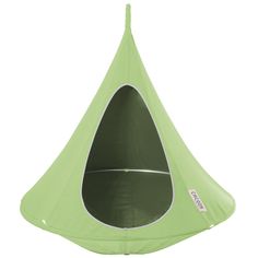 a green hanging chair with a hole in the middle