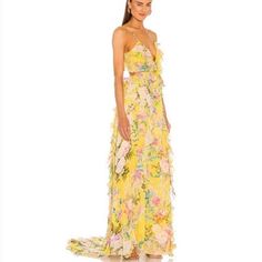 Reposhing This Item I Purchased From @Marshmellow022. Loved It, But Ready To Rotate For Something New. Questions? Leave A Comment Below! Yellow Floral Gown, Yellow Sleeveless Maxi Dress For Cocktail, Chic Yellow Maxi Dress For Wedding, Chic Yellow Floor-length Dresses, Yellow Maxi Dress With Ruffles For Wedding, Yellow Summer Cocktail Maxi Dress, Yellow V-neck Maxi Dress For Wedding, Yellow Wedding Maxi Dress With Ruffles, Yellow Floral Print Evening Dress