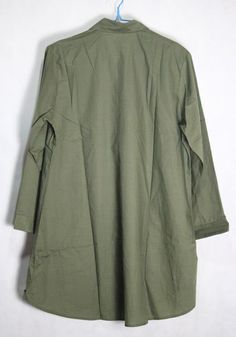 "【Fabric】 Cotton 【Color】 army green 【Size】 Shoulder 45cm / 18\" Bust 120cm / 47\" Sleeve 59cm / 23 \" Great arm circumference 42cm / 16.4 \" Length 93cm / 36.3 \" Hem 160cm / 62.4 \" Have any questions please contact me and I will be happy to help you." Green Tunic Blouse For Fall, Khaki Cotton Collared Blouse, Khaki Collared Cotton Blouse, Collared Cotton Blouse In Khaki, Relaxed Fit Collared Khaki Blouse, Oversized Olive Cotton Top, Green Tunic Top For Fall, Khaki Military Top With Relaxed Fit, Olive Long Sleeve Cotton Shirt