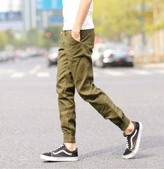 Material: Cotton, Polyester, Lycra • Length: Full Length • Style: Pencil Pants, Casual, Flat, Fashion Casual Sport Active, Asian Size • Decoration: Pockets • Type: Loose, Mid, Broadcloth, Button Fly, Full Length • Place Of Production: Zhejiang Summer Full-length Chinos With Pockets, Urban Style Khaki Pants For Summer, Urban Style Summer Trousers, Casual Full Length Summer Chinos, Casual Summer Full Length Chinos, Summer Casual Full Length Chinos, Urban Tapered Leg Summer Pants, Fitted Cotton Joggers For Summer, Fitted Cotton Summer Joggers