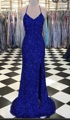 Neon Prom Dress, Blue Mermaid Prom Dress, Sweep Train Prom Dress, Royal Blue Prom, Sparkly Prom Dress, Prom 2022, Halter Prom Dresses, Prom Dress Inspo, Sparkly Prom Dresses