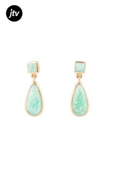 Upgrade your earring game with our Amazonite Teardrop Earrings. Made of genuine green Amazonite and bronze, these handcrafted beauties feature a teardrop amazonite stone hanging from a square stone, with a high polish bronze bezel. At just 1.1" and .4" at its widest, these earrings are both lightweight with each earring only weighing .11oz. and stylish!    Amazonite    Description: Amazonite is a striking turquoise-green stone that belongs to the feldspar family. It's admired for its soothing sh Elegant Amazonite Dangle Jewelry, Amazonite Drop Earrings As Gift, Elegant Amazonite Earrings As A Gift, Elegant Amazonite Earrings For Gift, Teardrop Jade Earrings With Natural Stones, Teardrop Jade Gemstone Earrings, Green Amazonite, Amazonite Stone, Square Stone