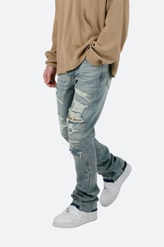 B469 Flare Denim - Blue Washed Denim Jeans Outfit Men, Flared Jeans Outfit Men, Men Flare Jeans, Black Flare Jeans Outfit, Flare Jeans Outfit, Denim Jeans Outfit, Outfits Male, Military Cargo Pants, Black Flare Jeans