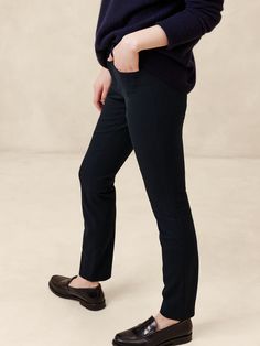 So soft, so stretchy, our customer-favorite Sloan pants return.  Tailored for a skinny fit, this innovative fabric has incredible stretch to deliver a smooth, supportive fit that won't stretch out.  Skinny Fit: Mid rise (9") with a skinny fit.  Ankle length.  Sustainability: Made with LENZING™ ECOVERO™, a breathable fiber derived from certified renewable wood sources, produced using methods that reduce water impact and emissions by up to 50% compared to traditional viscose.  Zip fly with hook-an Fitted Straight Pants With Pull-on Style, Versatile Relaxed Fit Elastane Pants, Chic Workwear Pants With Comfort Waistband, Pull-on 4-way Stretch Dress Pants For Work, Versatile Fall Pants With Comfort Waistband, Chic Pants With Comfort Waistband For Work, Fall Versatile Pants With Comfort Waistband, Comfort Stretch Straight Pants For Fall, Stretch Elastane Trousers