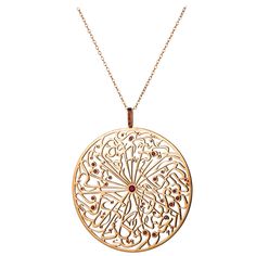 From the Parisa London Collection, this artistically stylised handmade filigree pendant and chain is made with heavy 18 karat gold, set with round cut rubies. A matching earrings, ring and bracelet is available under separate listing. Ruby Colour: Red Cut: Round Diameter: 60 mm Ruby Weight: 0.70 Carat (Total estimated whilst set) Gold Weight: 20.70 grams Date: Circa 2019 About Talisman Calligraphy The message from Parisa latest collection Talisman Calligraphy is based on Van-Yakad Created into modern patterns. Since ancient times Talisman have been worn as jewels to bring harmony, good fortune and protect the wearer. Parisa collection is exquisite and captures the spirit of this energy with every piece, easy to wear and great to be given and gifted to loved ones on any occasion. Luxury Filigree Round Pendant Necklace, Luxury Filigree Medallion Necklace, Luxury Filigree Medallion Necklaces, Luxury Medallion Necklace With Intricate Design, Yellow Gold Artistic Design Jewelry Gift, Luxury Necklaces With Intricate Medallion Design, Artistic Design Yellow Gold Jewelry For Gift, Rose Gold Filigree Round Necklace, Artistic Design Yellow Gold Jewelry Gift