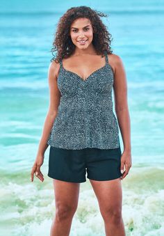 Bra-Size Wrap Tankini Top | Swimsuits For All Plus Size Swimwear Big Belly, Plus Size Beach Wear, Modest Tankini, Plus Size Beach, Underwire Tankini Tops, Underwire Tankini, White Leopard Print, Plus Size Tankini, Tankini Swimsuits For Women