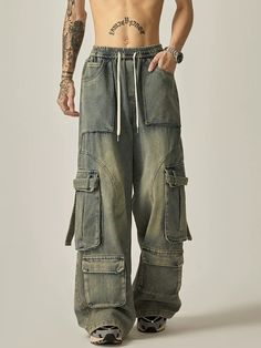 Expertly crafted with a washed denim fabric, these oversized cargo pants offer both style and functionality. The oversized fit provides comfort and versatility, while the cargo pockets add extra storage space. Perfect for everyday wear, these pants are a must-have for any fashion-forward individual. ■size(cm) Length Hips Hem M 106 108 62 L 108 112 64 XL 110 116 66 ■model 174cm 61kg L Overalls Men, Workwear Jeans, Denim Cargo Pants, Summer Retro, Jean Pockets, Y2k Outfits, African Clothing, Denim Fabric, Denim Wash