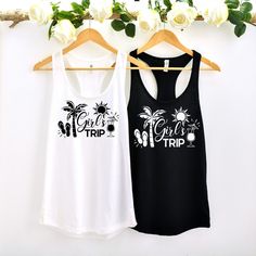 "Girls Trip Tank Top, Best Friend Vacation Tank top, Girls Party Shirts, Beach Vibes Shirt, Cousin Sister Vacation Shirt, Women Tank Top IMPORTANT FOR LONG SLEEVE SWEATSHIRT, PLEASE MAKE SURE YOU CHOOSE THE SWEATSHIRT  OPTION FROM THE SHIRT SIZE LISTING. If you are not sure how to choose it, please contact us.                                           HOW TO ORDER  1.Select Shirt STYLE and SIZE from 1st drop down 2.Choose the SHIRT-SWEATSHIRT OR HOODIE  COLOR  from the 2nd drop down 3. Check your shipping address to make sure it's correct 4. Complete checkout                                  DISCRIPTION -Personalization box is only for design/text color information. - We have 3 different tshirt brand that we use, if you only want one particular brand please ask the seller for availability, Summer Sleeveless T-shirt For Vacation, Sleeveless Summer Vacation T-shirt, Sleeveless Letter Print T-shirt For Beach, Trendy Sleeveless Beach T-shirt, Sleeveless Summer Holiday Tops, Sleeveless Tops For Summer Holiday, White Graphic Print Beach Blouse, White Graphic Print Blouse For Beach, Sleeveless Summer T-shirt For Vacation