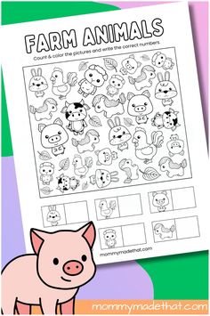 farm animals worksheet for kids to learn how to draw and color with them