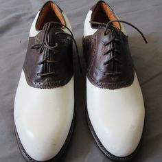 New Never Worn. Softspikes Need To Be Replaced As Some Have Gotten Brittle And Broke White Leather Low-top Oxfords, White Leather Oxfords With Brogue Detailing, White Leather Dress Shoes With Goodyear Welting, Goodyear Welted White Leather Dress Shoes, White Low-top Leather Shoes With Brogue Detailing, White Oxford Wingtip Dress Shoes, White Wingtip Oxfords With Brogue Detailing, White Wingtip Leather Shoes With Goodyear Welt, White Leather Shoes With Brogue Detailing And Round Toe