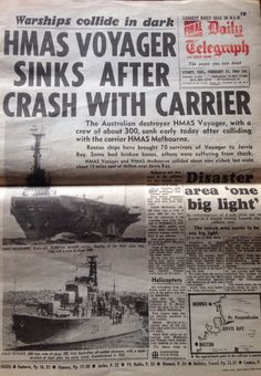 an article in the news about sinking ships, with caption that reads ahas voyager sinks after crash with carrier