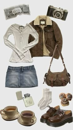 Coffee Clothes Aesthetic, Brown Aesthetic Vintage Outfit, How To Style Brown Shorts, Brown Shoe Outfit, Brown Outfits Aesthetic, Brown Skirt Outfit Ideas, Coffee Outfit Ideas, Brown Clothes Aesthetic, Aesthetic Brown Outfits