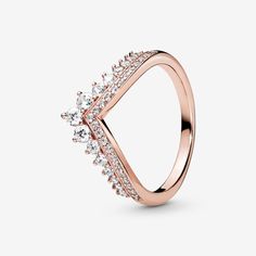 Princess Wishbone Ring | Rose gold plated | Pandora US Princess Wishbone Ring, Pandora Stackable Rings, Tiara Design, Pandora Princess, Cute Promise Rings, Rose Gold Fashion, Wishbone Ring, Pandora Rose, Pandora Rings