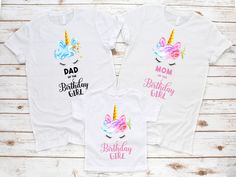 "Please leave your requested title (DAD, MOM, DRANDMA, GRANPA, SISTER, BROTHER) in the personalization box for the seller. SIZING NO SIZING EXCHANGES WILL BE ALLOWED, SO PLEASE ORDER ACCORDINGLY, AS THESE ITEMS ARE MADE TO ORDER. LS Stands for Long Sleeve SS Stands for Short Sleeve BODYSUITS: Newborn (5-8 pounds) 3/3-6 months(8-12.5 pounds) 6 months (12.5 - 16.5 pounds) 9 months (16.5 - 20.5 pounds) 12 months (20.5 - 24.5 pounds) 18 months (24.5 - 27.5 pounds) 24 months (27.5 - 27.5 pounds). INF Pink Unicorn Print T-shirt For Birthday, Birthday Unicorn Print Crew Neck T-shirt, Birthday White T-shirt With Unicorn Print, White Unicorn Print T-shirt For Birthday, White Unicorn Print Top For Birthday, White T-shirt With Unicorn Print For Birthday, Fun Unicorn Print Top For Birthday, Fun Unicorn Print Tops For Birthday, Unicorn Birthday Theme